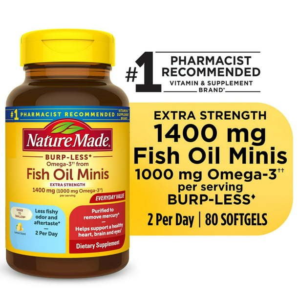 Nature Made Burp Less Omega 3 Fish Oil Supplements; 1400 mg Softgels; 80 Count Nature Made Burp Less Omega 3 Fish Oil Supplements; 1400 mg Softgels; 80 Count