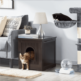 Enclosed Cat Litter Box Furniture (Color: Espresso)